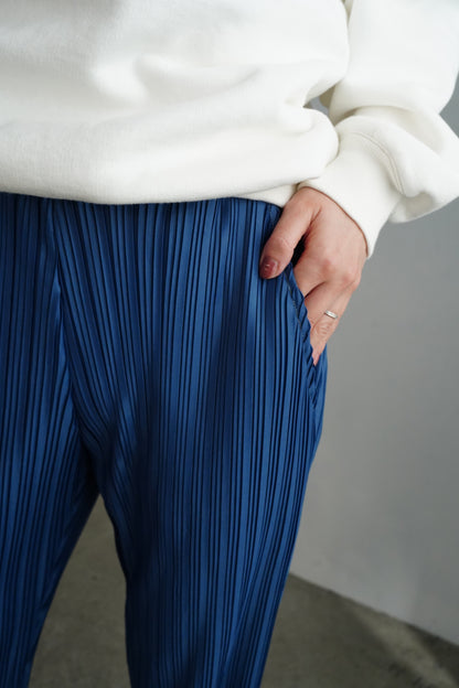 Pleats Wrap Skirt Pants / BLUE