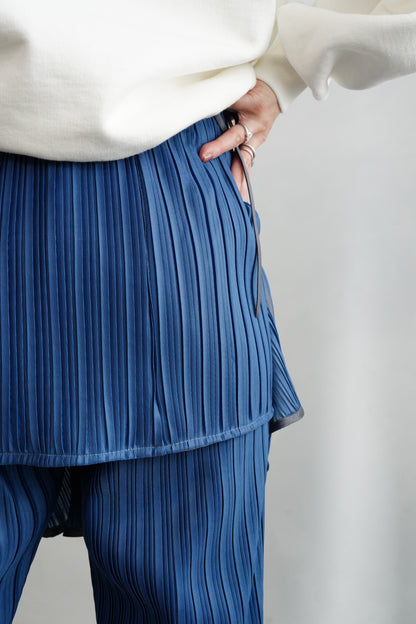 Pleats Wrap Skirt Pants / BLUE