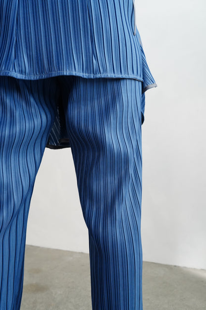 Pleats Wrap Skirt Pants / BLUE