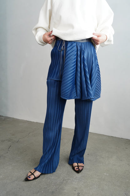 Pleats Wrap Skirt Pants / BLUE