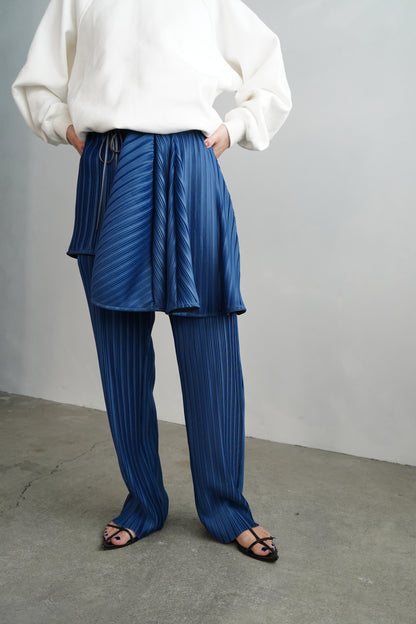 Pleats Wrap Skirt Pants / BLUE
