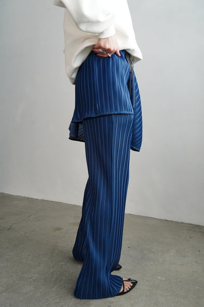 Pleats Wrap Skirt Pants / BLUE
