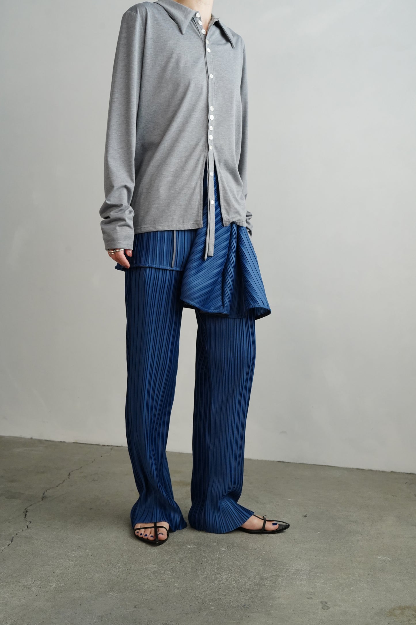 Pleats Wrap Skirt Pants / BLUE