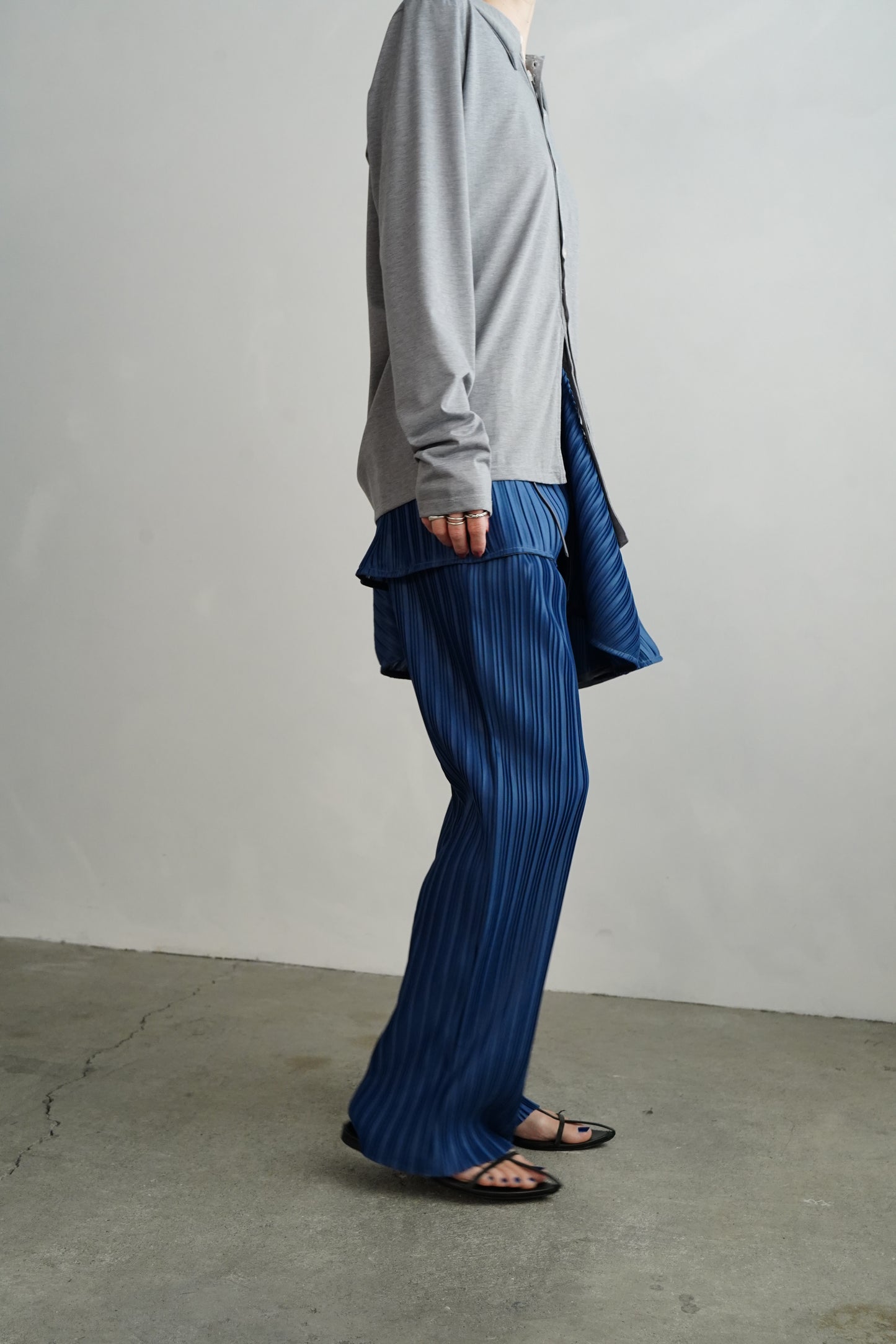 Pleats Wrap Skirt Pants / BLUE