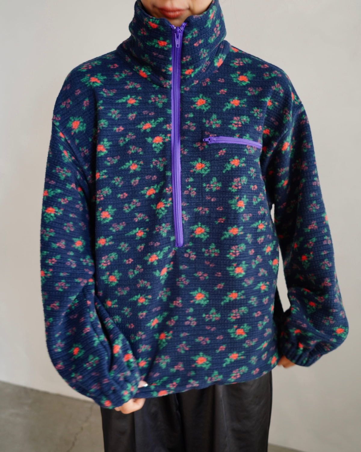 Flower Half-Zip Jacket / NAVY -11月25日発送-