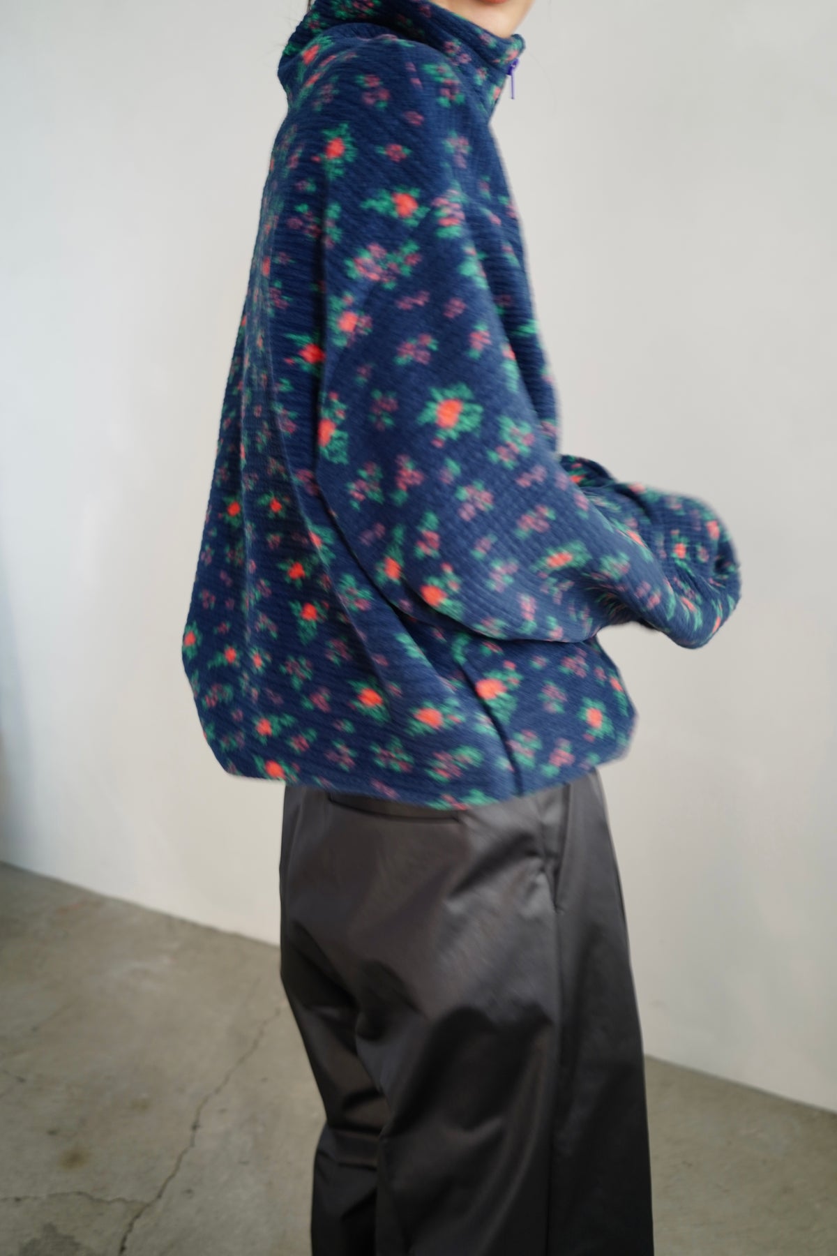 Flower Half-Zip Jacket / NAVY -11月25日発送-