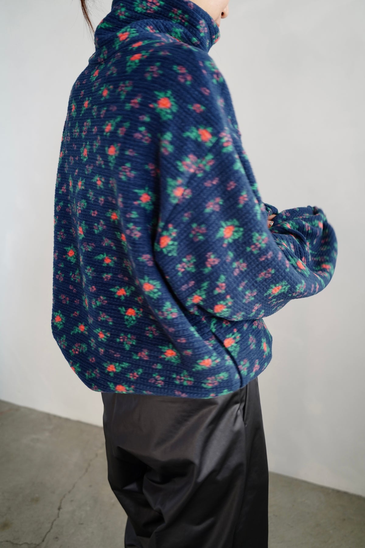 Flower Half-Zip Jacket / NAVY -11月25日発送-