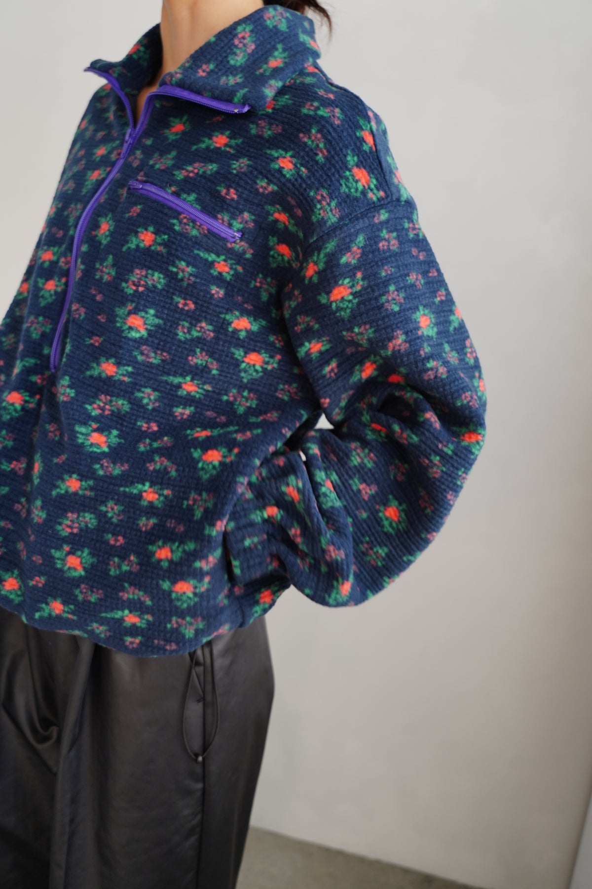 Flower Half-Zip Jacket / NAVY -11月25日発送-