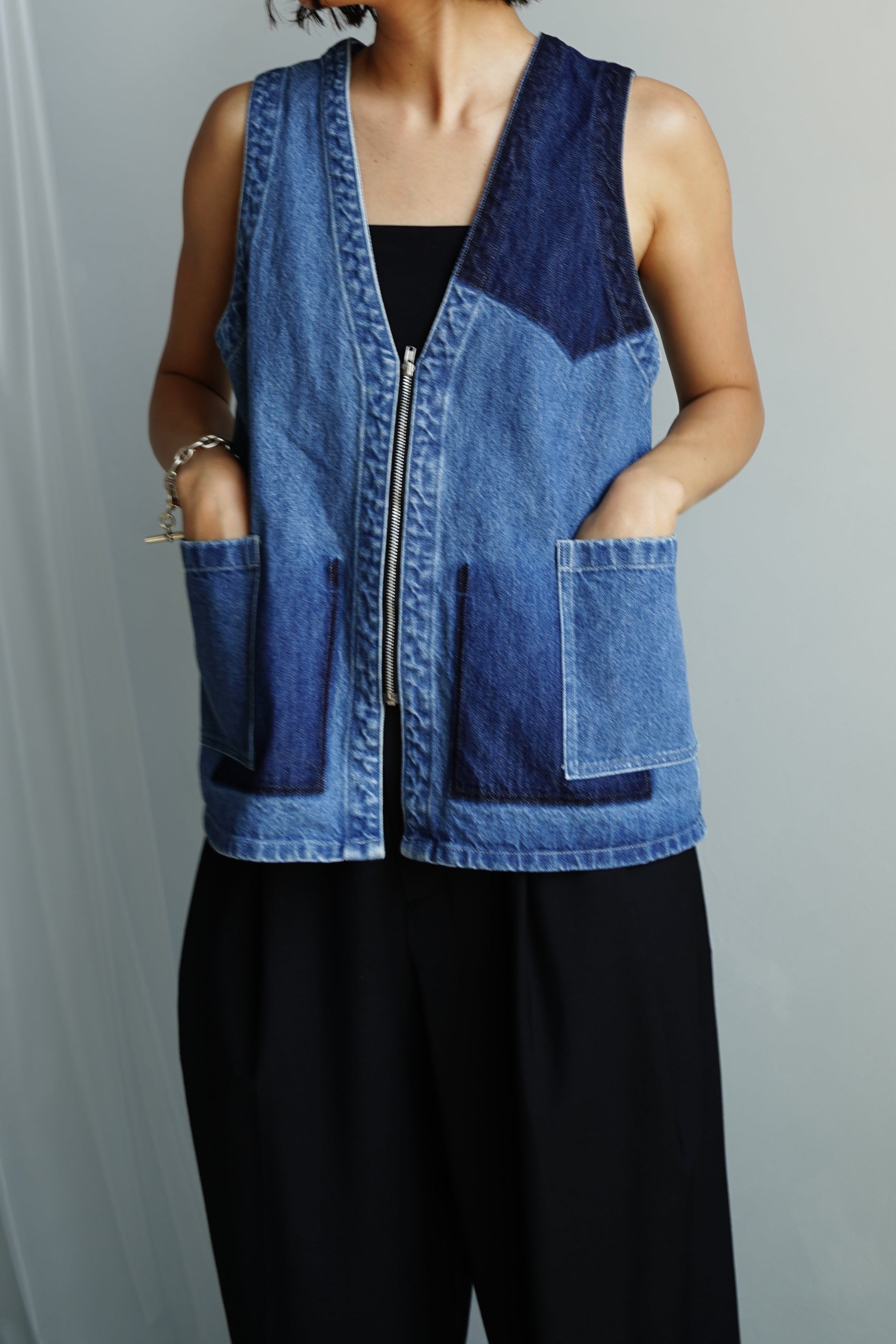 ameri VEST LAYERED DENIM JK （ベストのみ） STUDDED DENIM VEST – AFB