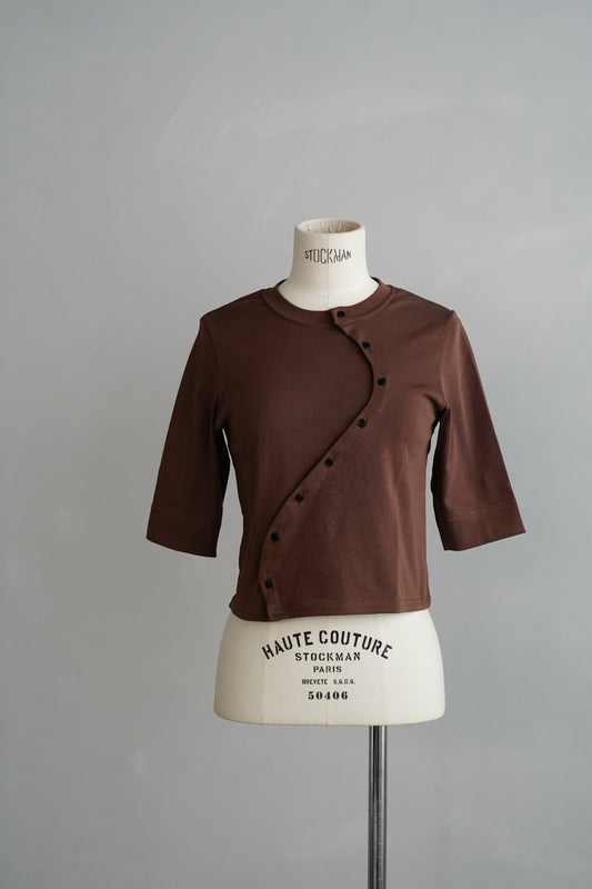 Asymmetric Buttons Cardigan / BROWN