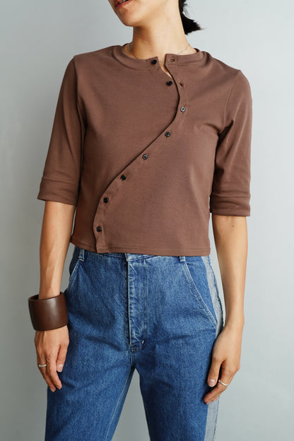 Asymmetric Buttons Cardigan / BROWN