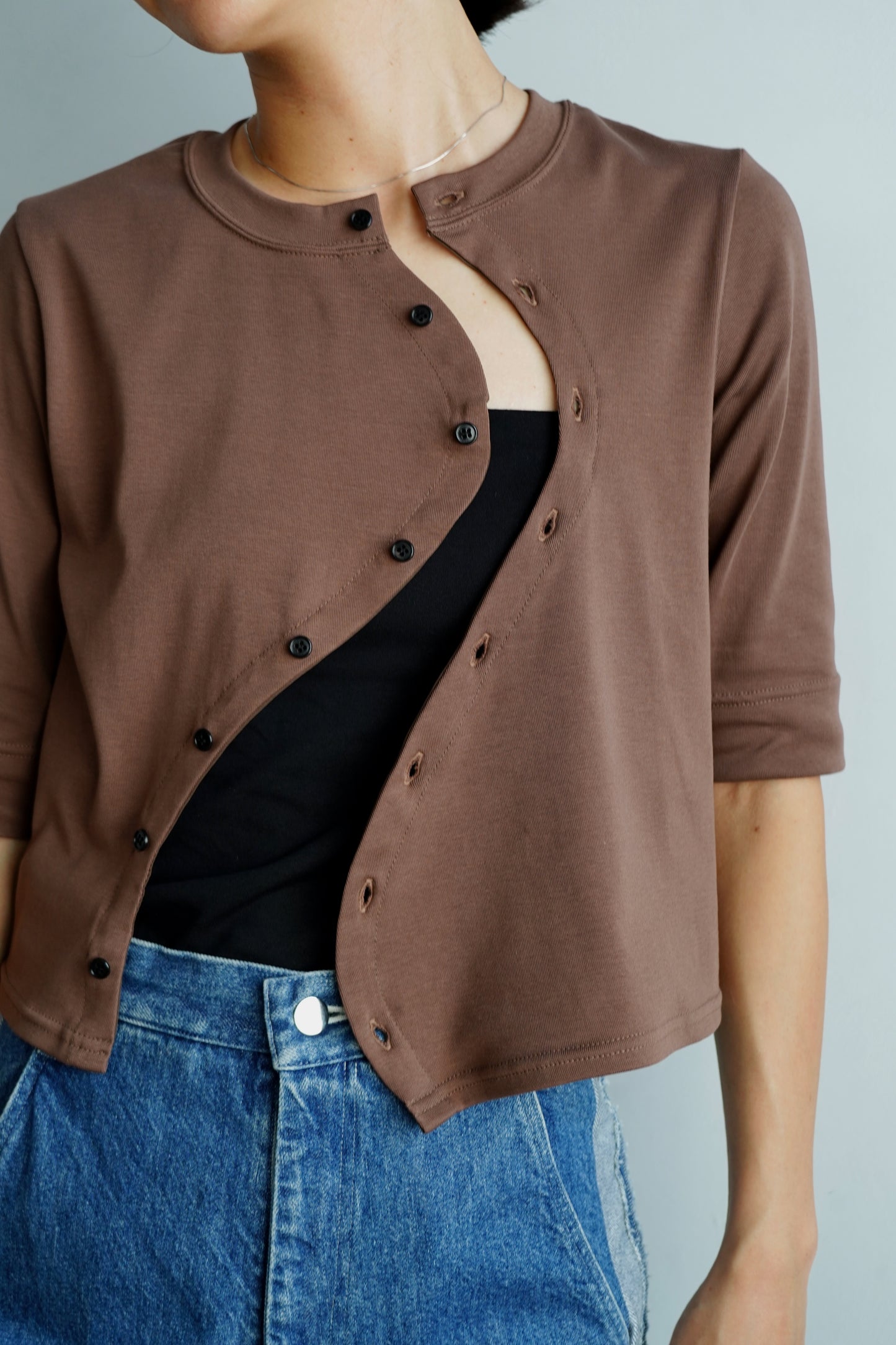Asymmetric Buttons Cardigan / BROWN