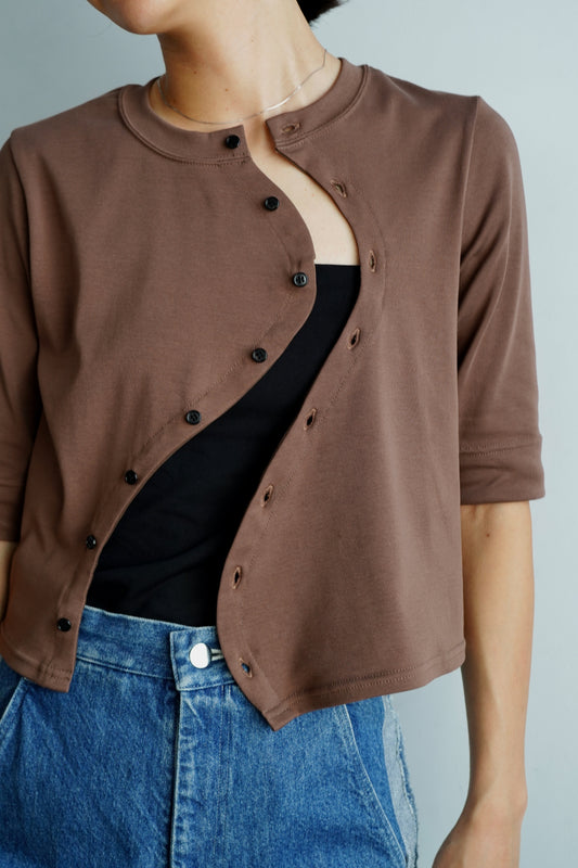 Asymmetric Buttons Cardigan / BROWN
