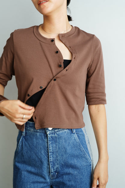 Asymmetric Buttons Cardigan / BROWN