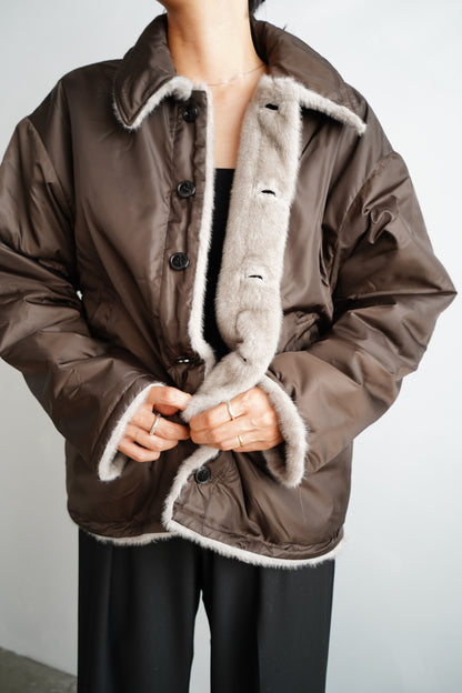 Reversible Fur Nylon Blouson / BROWNGREIGE
