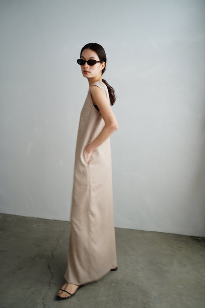V Back Dress / BEIGE