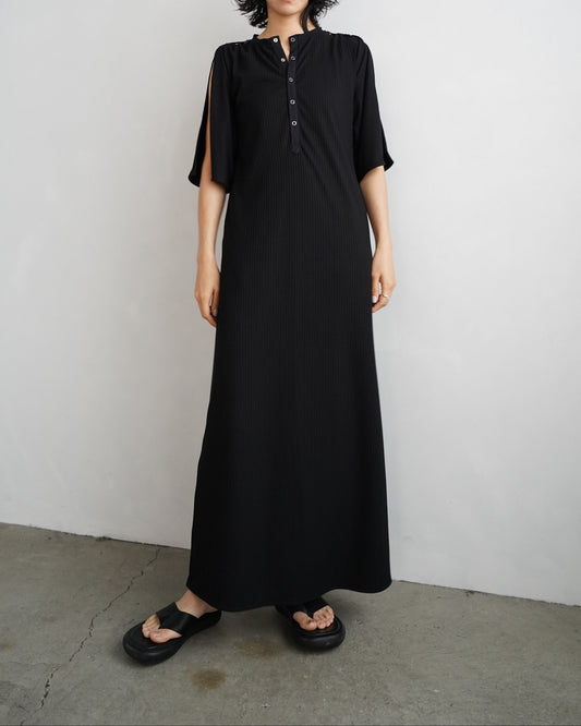 【期間限定販売】Rib Henley Onepiece / BLACK -7月6-10日発送 -