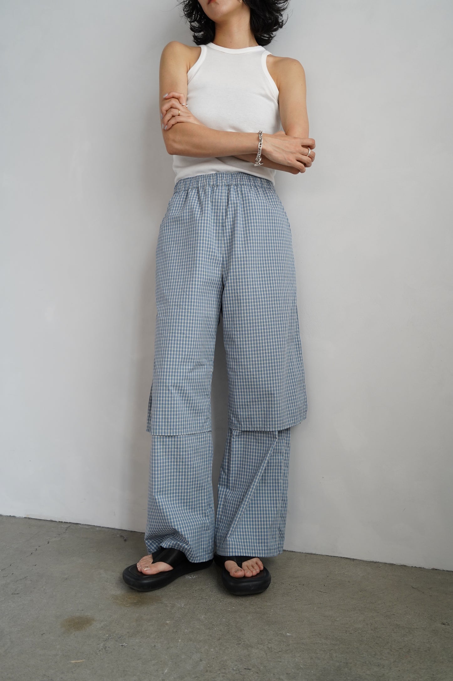 Double Layer Check Pants / BLUEWHITE -6月25-30日発送-