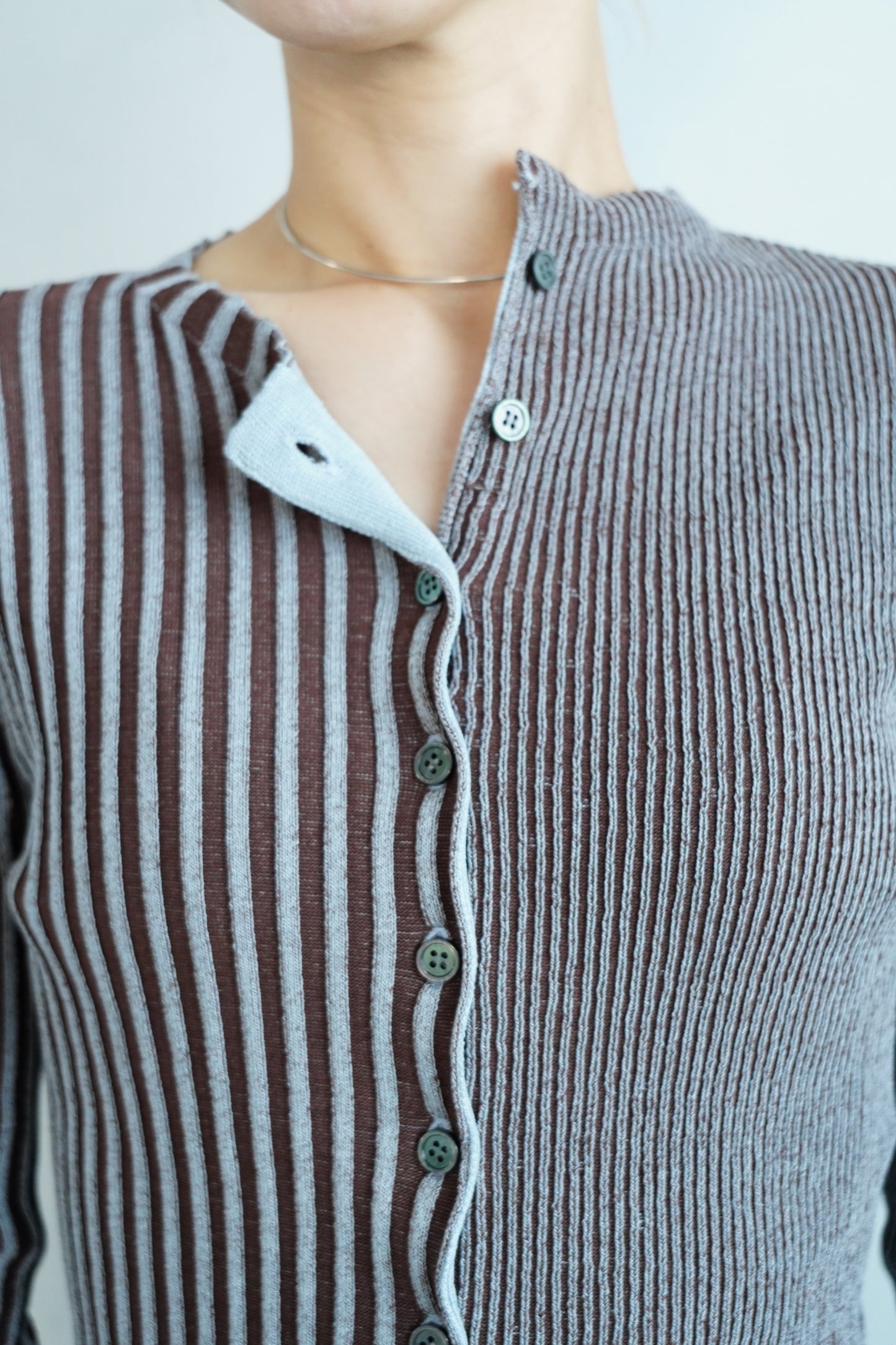 【Restock】Two-Tone Knit Cardigan / BLUEBROWN -11月25-30日発送-