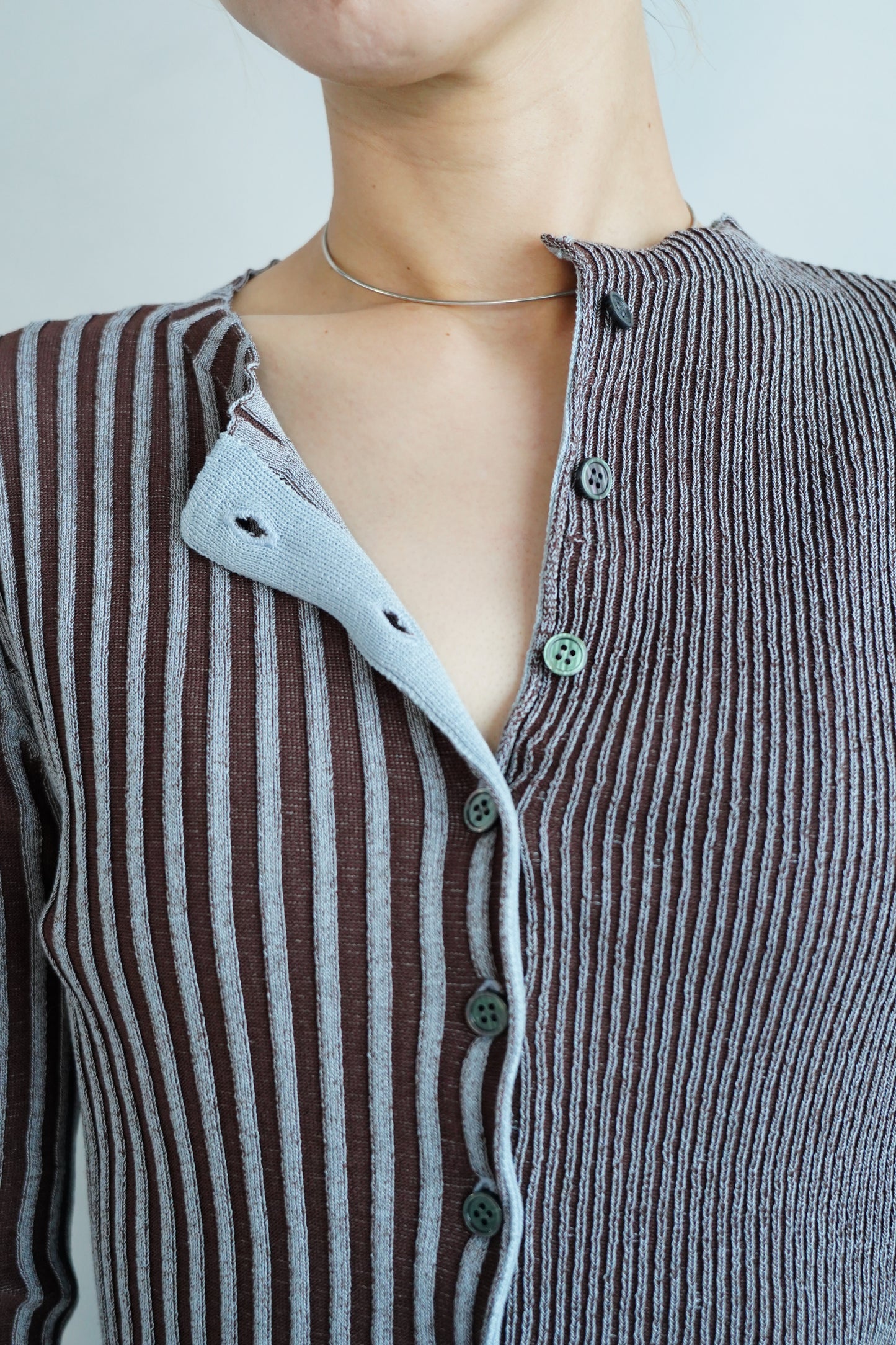 【Restock】Two-Tone Knit Cardigan / BLUEBROWN -11月25-30日発送-