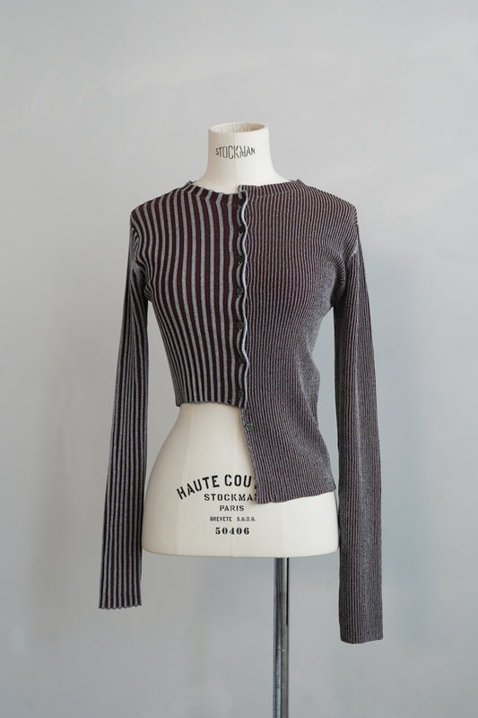 【Restock】Two-Tone Knit Cardigan / BLUEBROWN -11月25-30日発送-