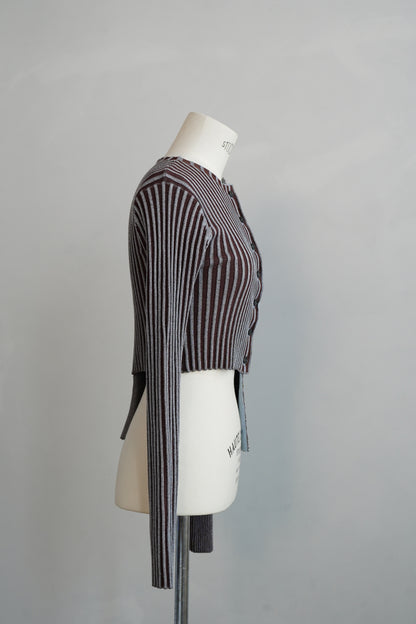 【Restock】Two-Tone Knit Cardigan / BLUEBROWN -11月25-30日発送-