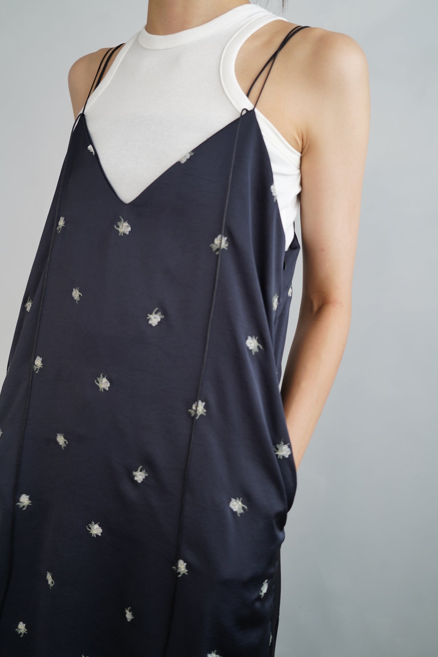 Stitch Flower Cami Dress / NAVY -8月3-7日発送-
