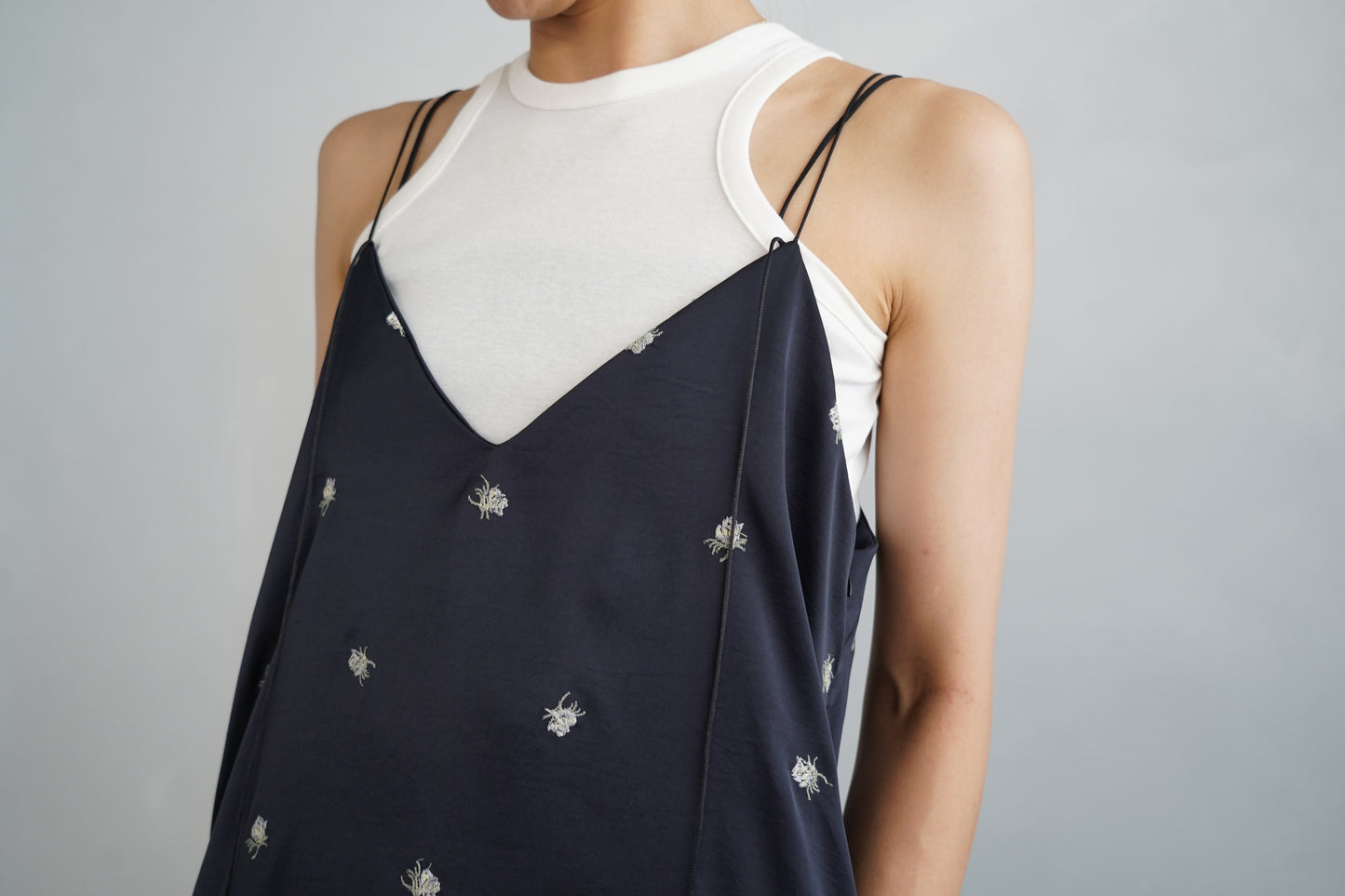 Stitch Flower Cami Dress / NAVY -8月3-7日発送-