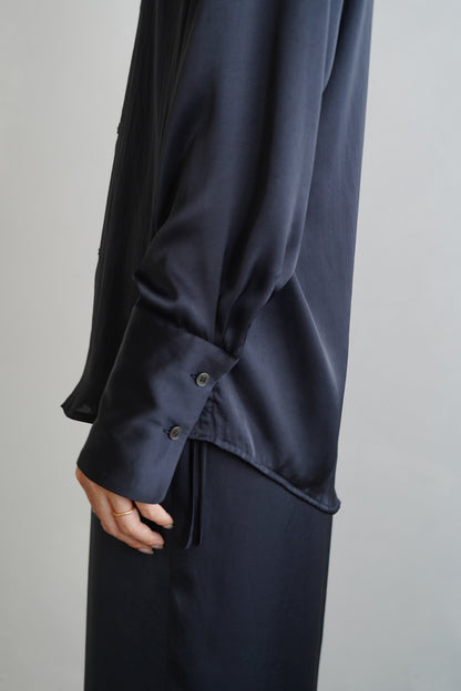 Open Collar Satin Shirts / NAVY -5月23-28日発送-