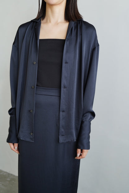 Open Collar Satin Shirts / NAVY -5月23-28日発送-