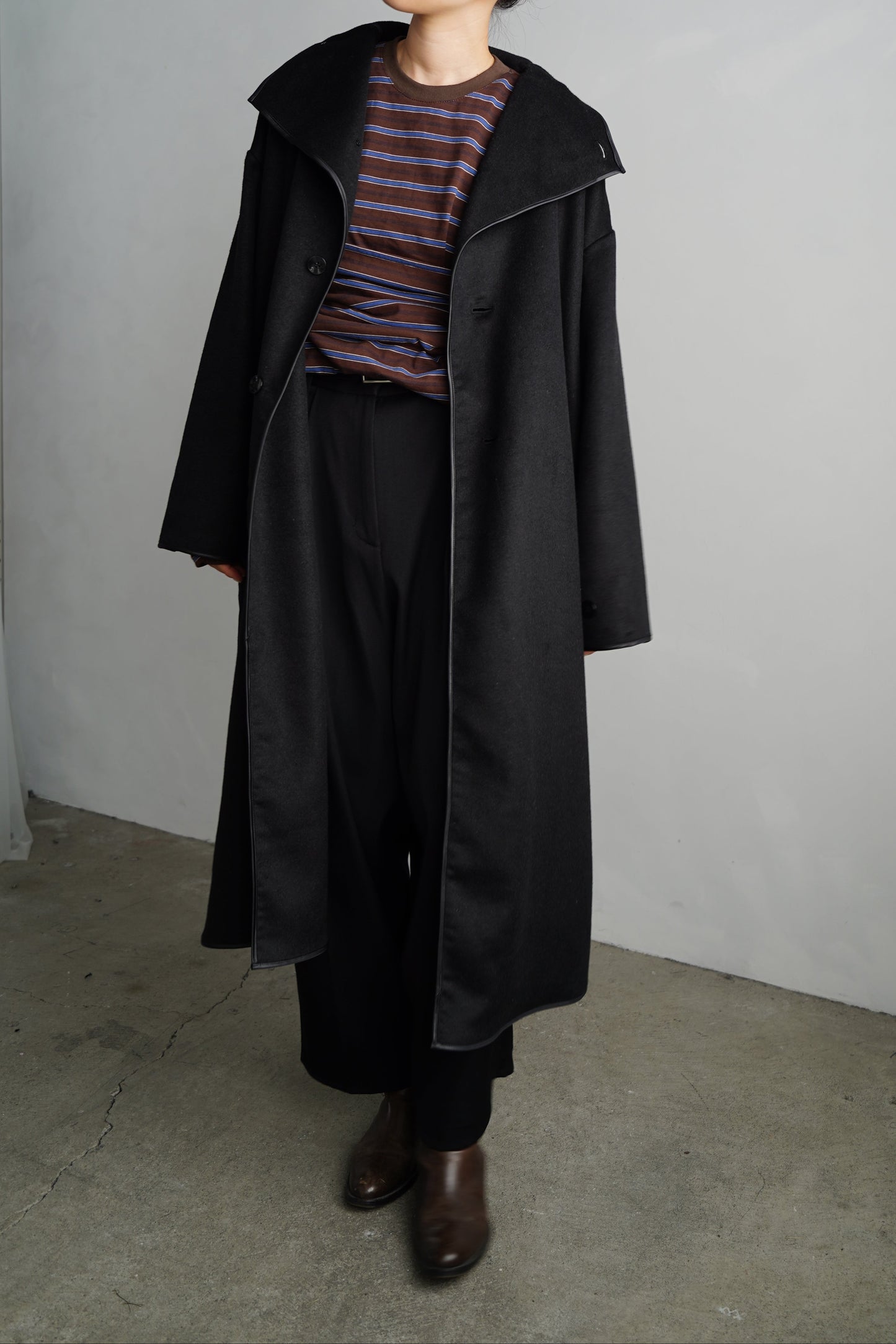 Piping Wool Coat / BLACK -11月上旬発送-