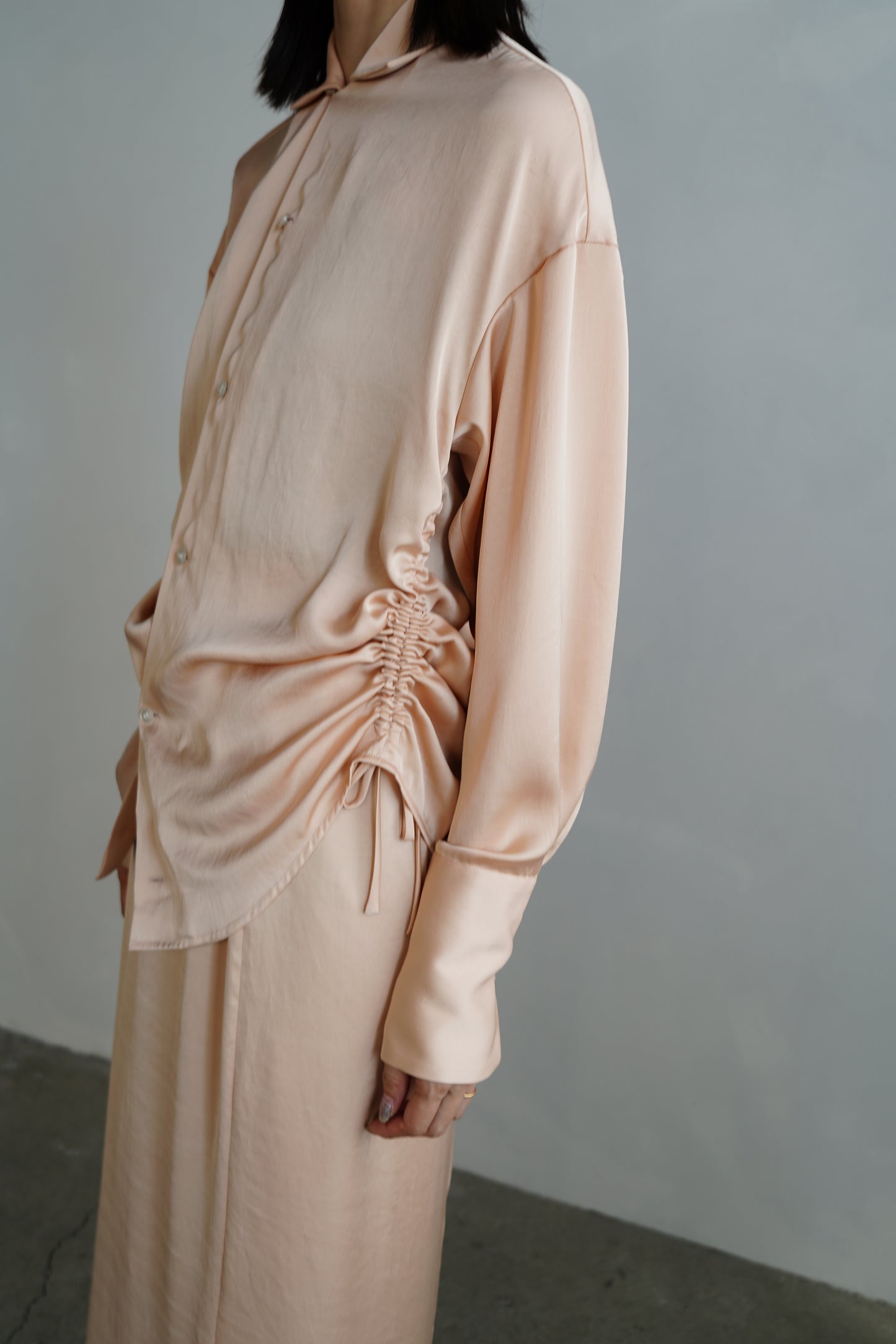 Open Collar Satin Shirts / SALMON -5月23-28日発送-