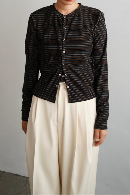 Plush Multi Border Cardigan / BLACK -10月5-10日発送-