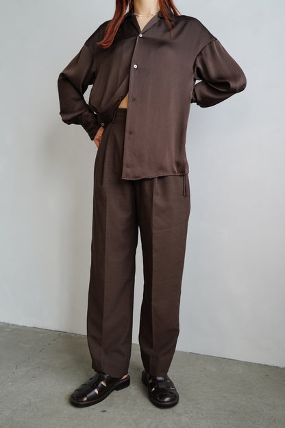 Open Collar Satin Shirts / BROWN -5月23-28日発送-