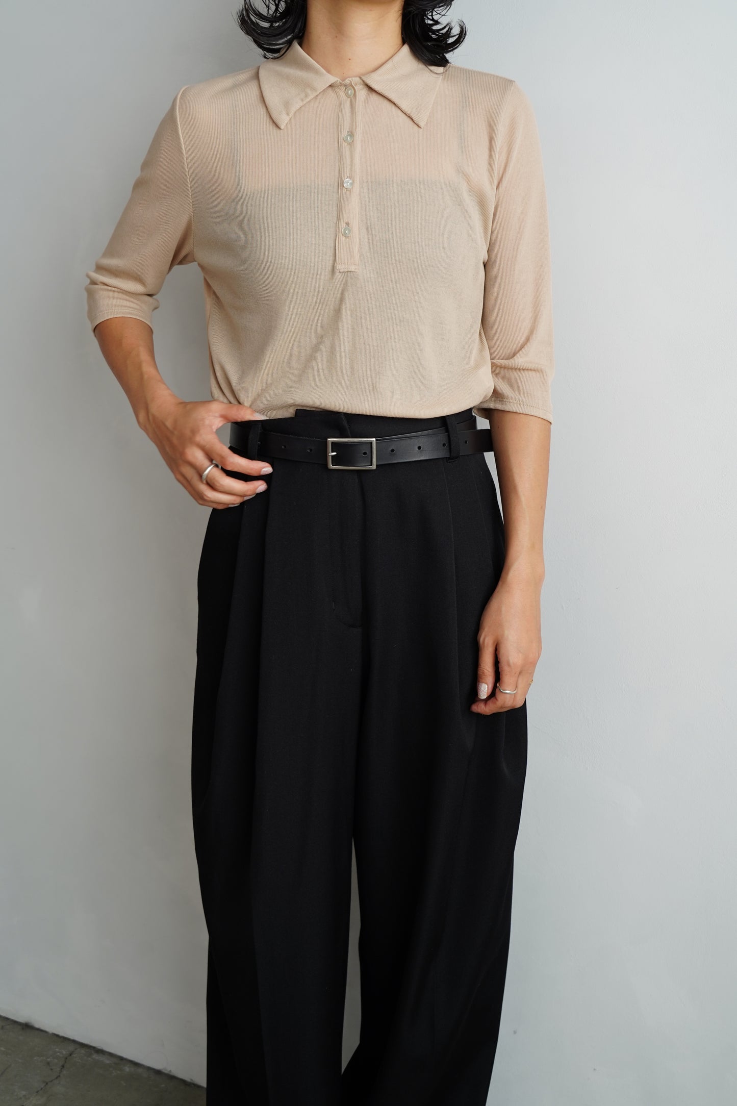Sheer Polo Shirt / BEIGE