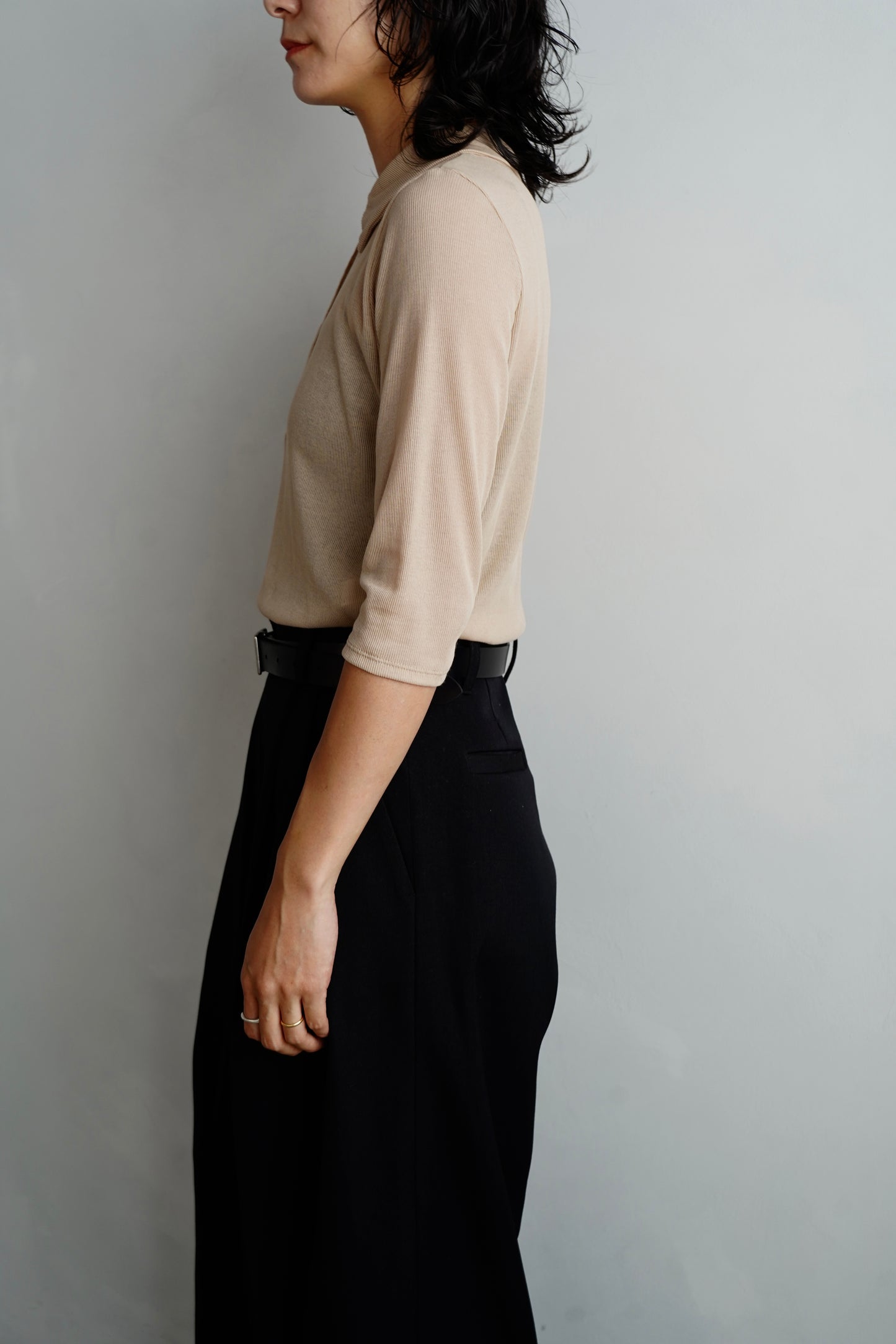 Sheer Polo Shirt / BEIGE