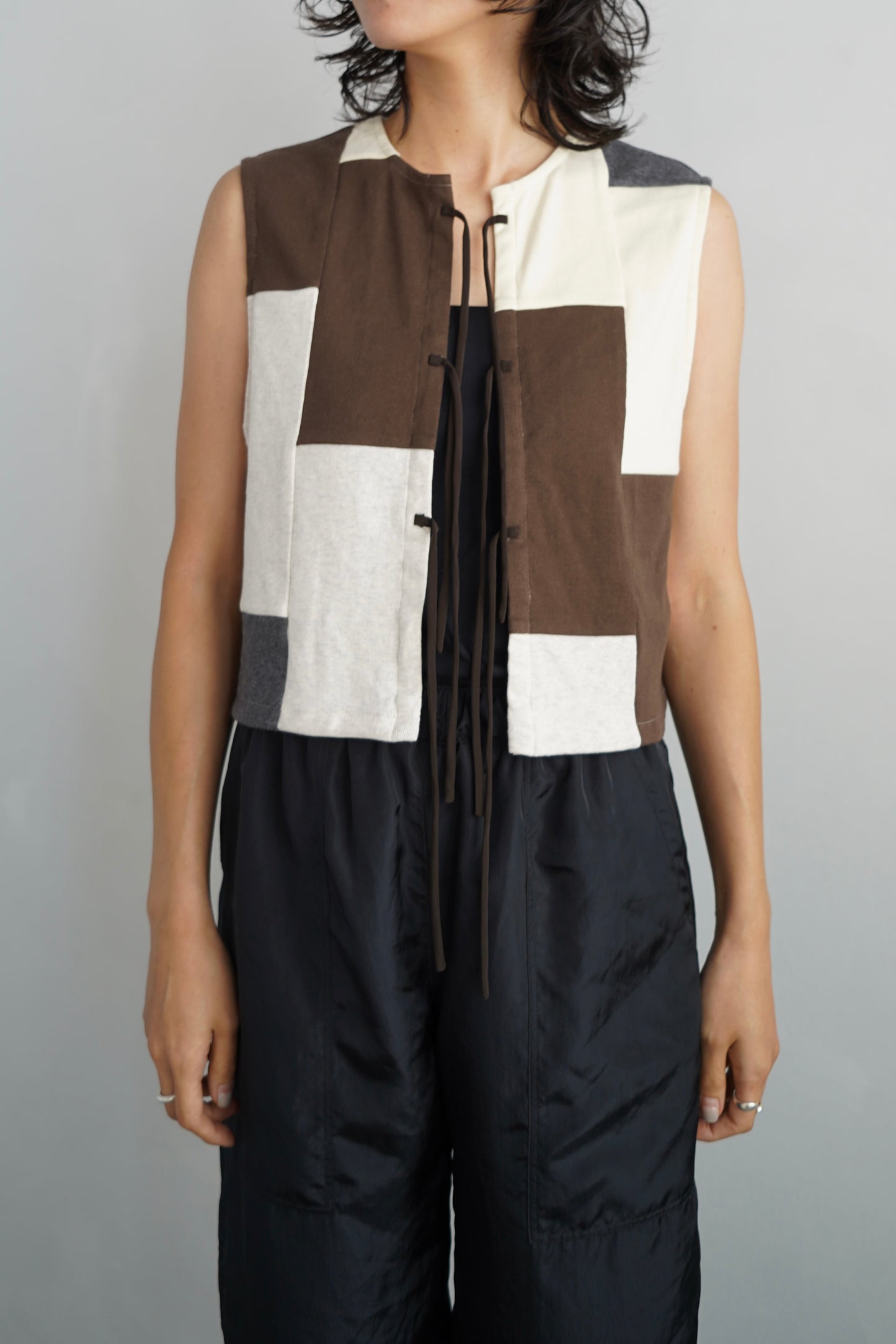 Patchwork Vest / IVORYBROWN -8月5-10日発送-
