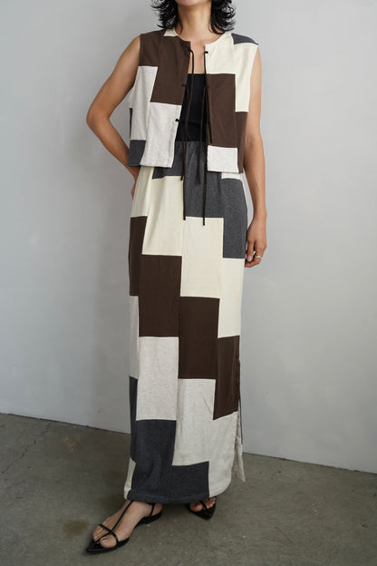 Patchwork Vest / IVORYBROWN -8月5-10日発送-