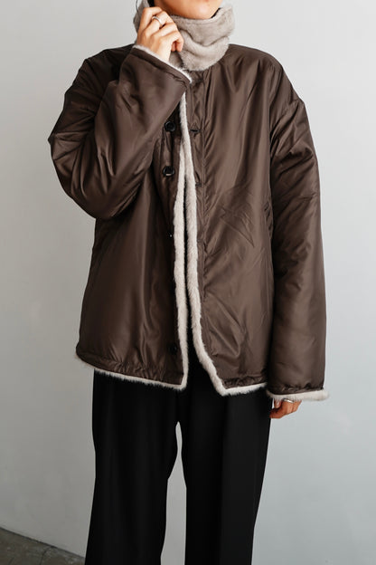 Reversible Fur Nylon Blouson / BROWNGREIGE