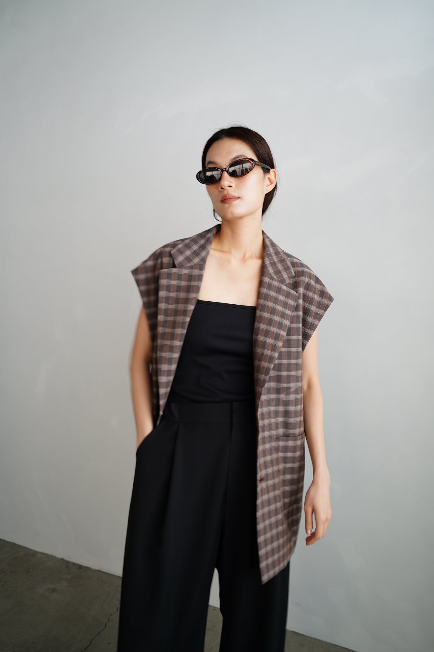 Sheer Plaid Multi Jacket / BROWN