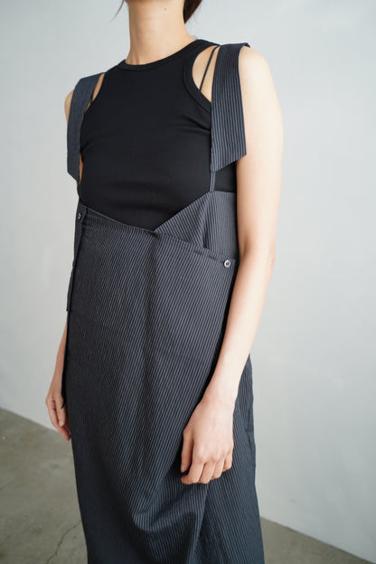 Wrap Stripe Dress / BLACK