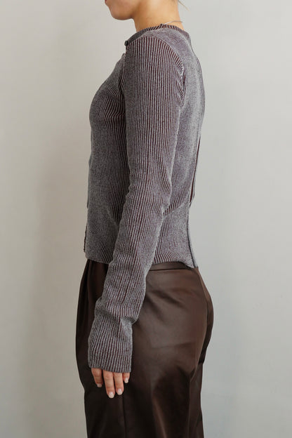 【Restock】Two-Tone Knit Cardigan / BLUEBROWN -11月25-30日発送-