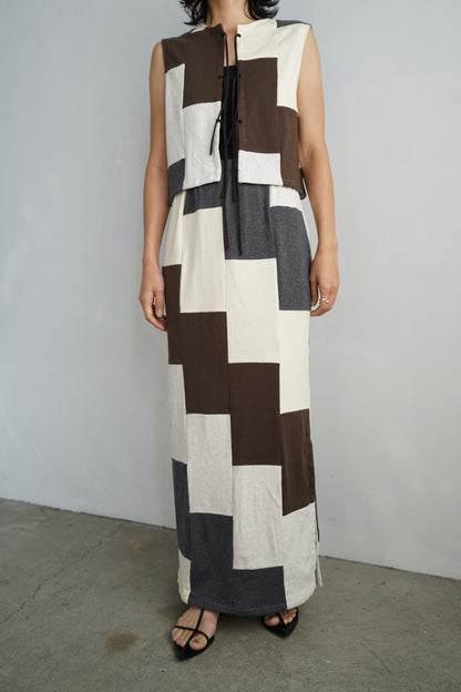 Patchwork Vest / IVORYBROWN -8月5-10日発送-