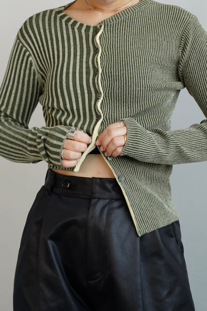 【Restock】Two-Tone Knit Cardigan / KHAKIYEL -11月25-30日発送-