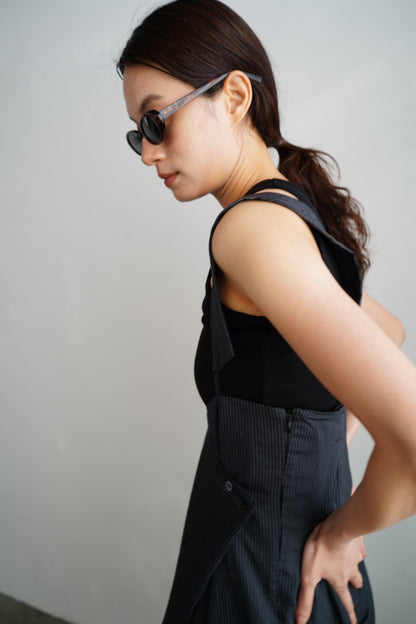 Wrap Stripe Dress / BLACK