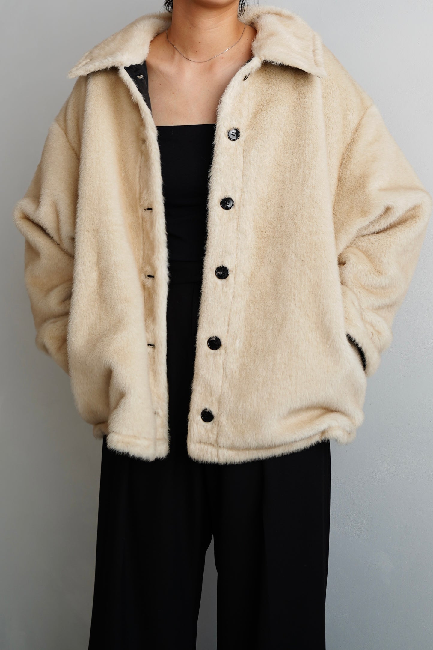 Reversible Fur Nylon Blouson / BLACKCREAM