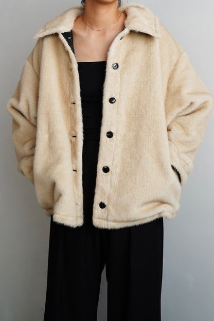 Reversible Fur Nylon Blouson / BLACKCREAM