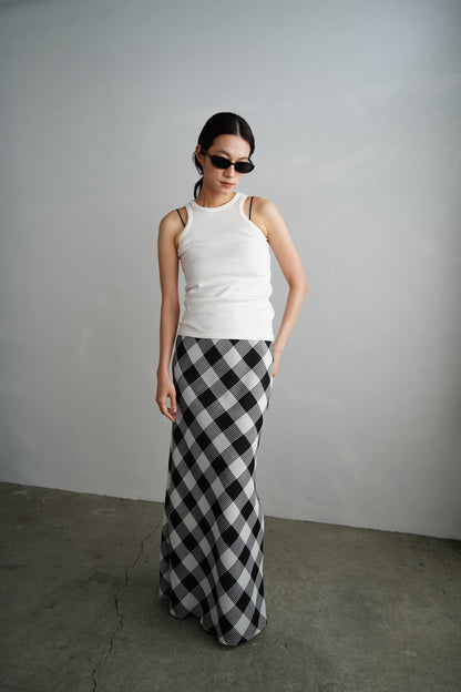 Mesh Plaid Skirt / BLACKWHITE