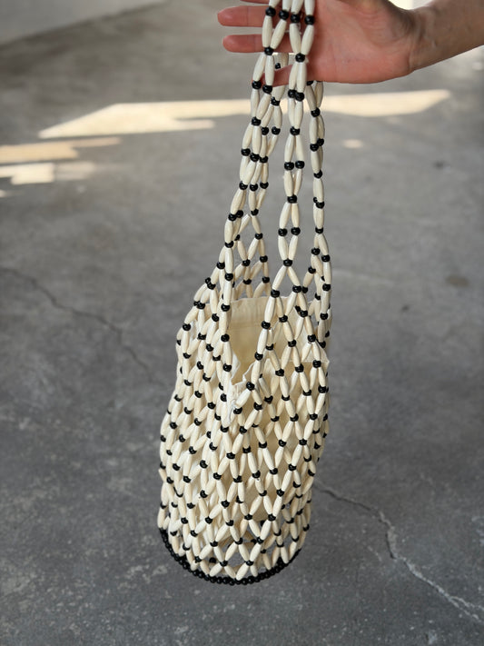 Wood Beaded Bag / BEIGE