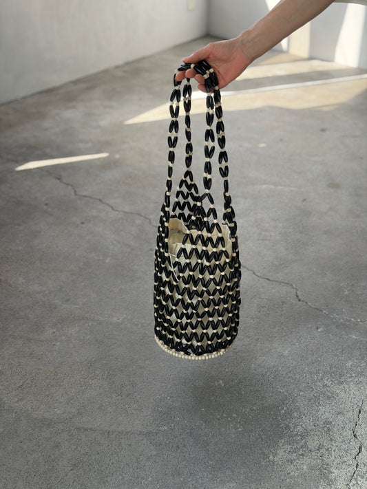 Wood Beaded Bag / BLACK
